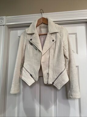 Blank NYC Cream Woven Moto Jacket